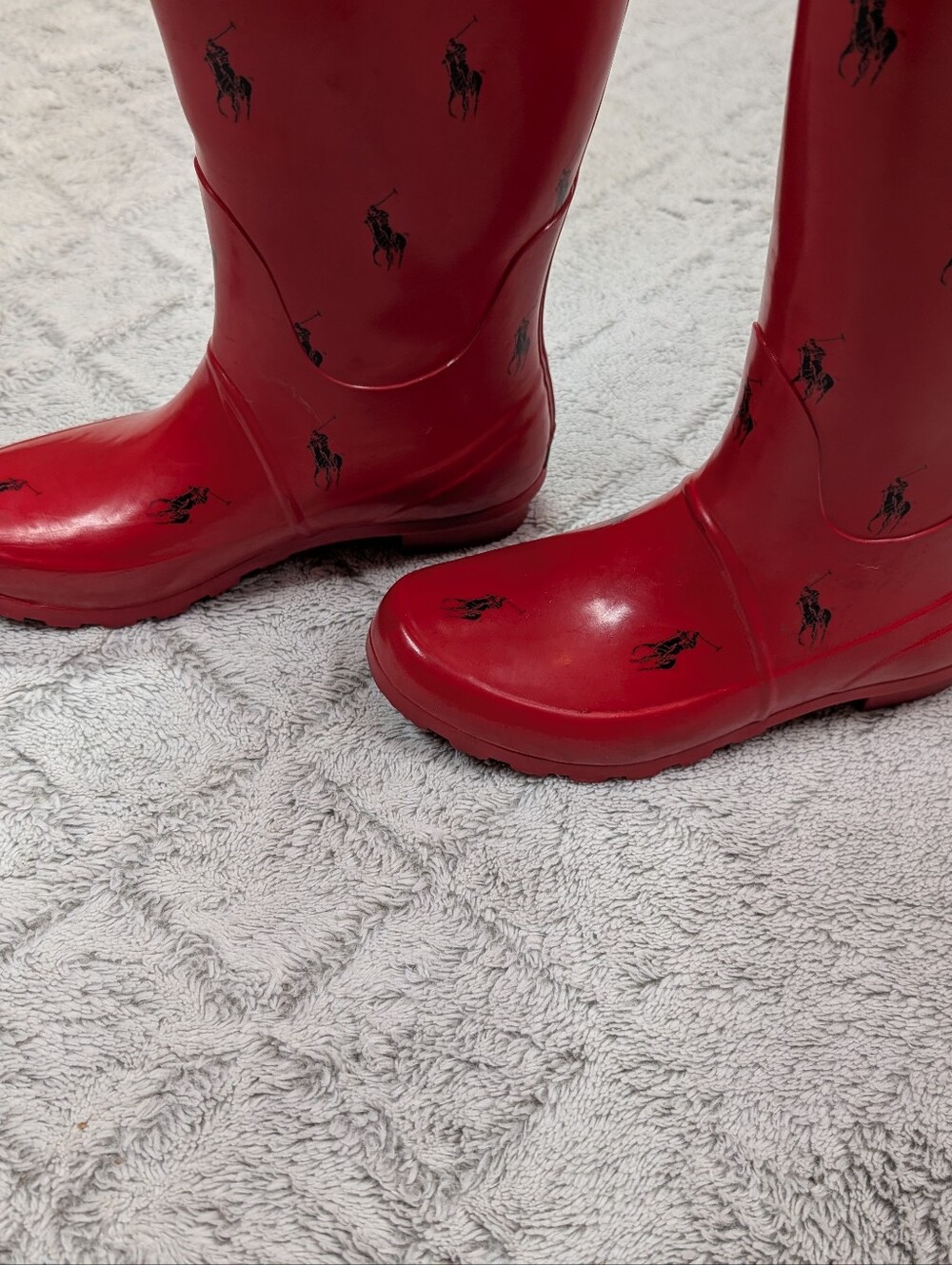 Polo Ralph Lauren Boots Womens 9BRed Navy Perla RL Logo Rubber Rain Wellies - Picture 3 of 8